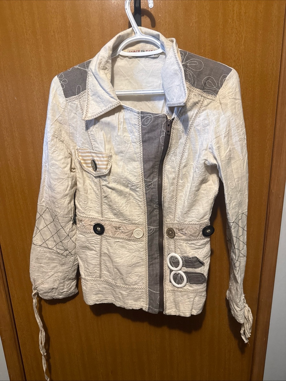 Savage culture Cream & Taupe Patchwork Women's  Jacket